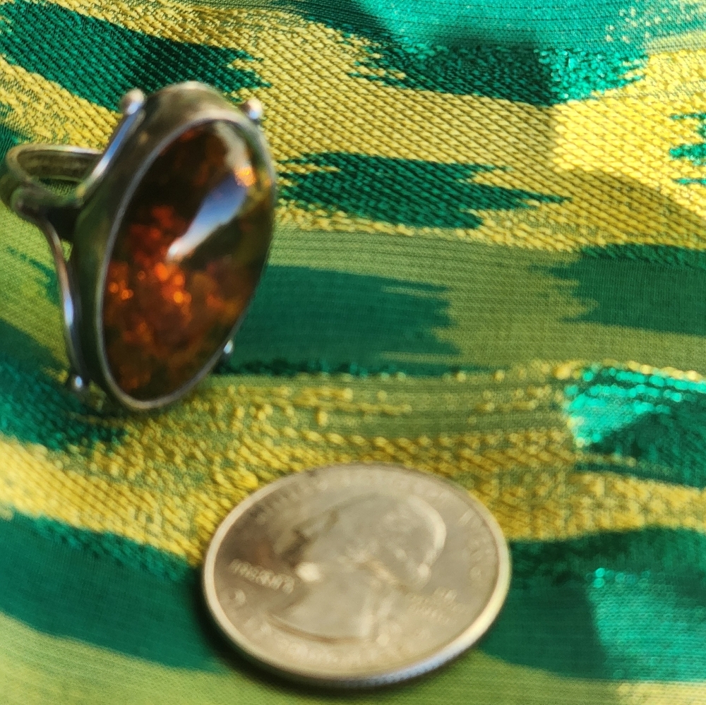 Amber RING Size 8 Sterling Silver - Picture 7 of 11